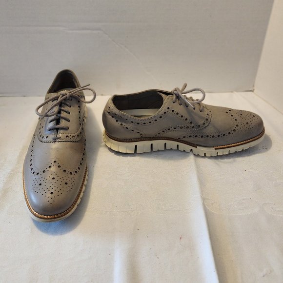 Men's Size 9 Cole Haan Zero Grand OS Grey Perforated Wingtip Oxfords … - Picture 1 of 12